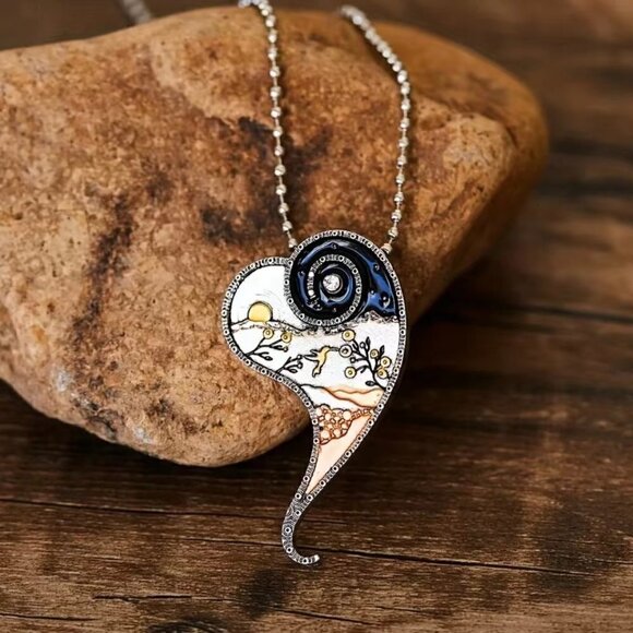 Pendant Necklace with River, Mountains, Sun, Moon, Hummingbird #800 - Picture 4 of 7